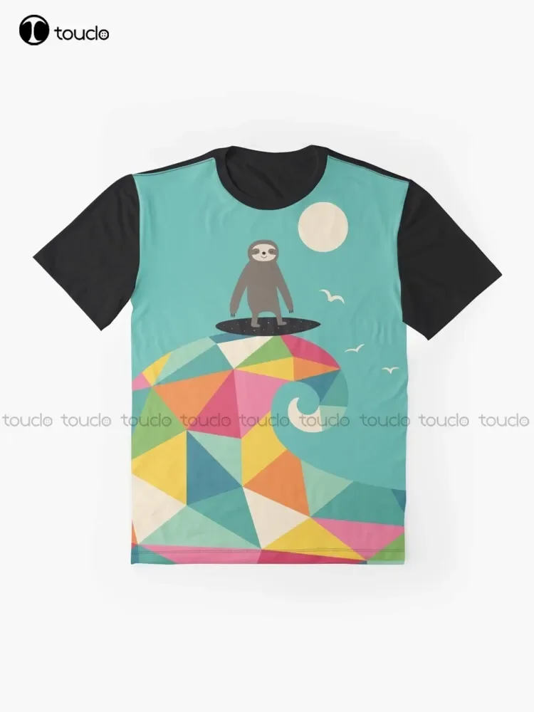 Surfs Up Graphic Sloths, Surfing Sloth, Summer, Surfing, Awesome, T-Shirt Digital Printing Tee Shirts Streetwear Xxs-5Xl Unisex