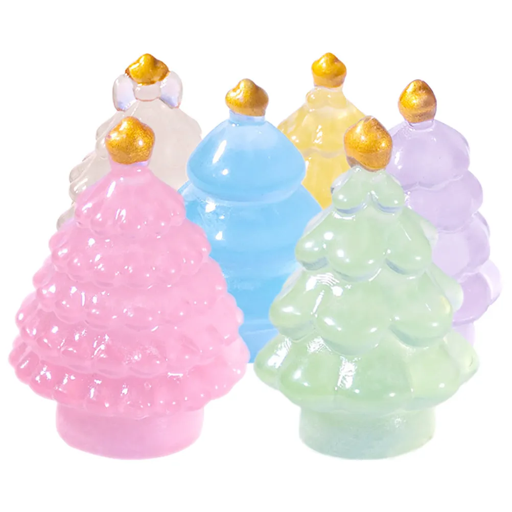 6Pcs Miniature Christmas Tree Night Light Christmas Mini Decorations Xmas Village Accessories Charming Unique Holiday Decor