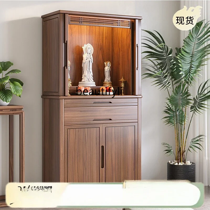 

North American black walnut all solid wood hidden door offering table shrine home modern wall Buddhist shrine
