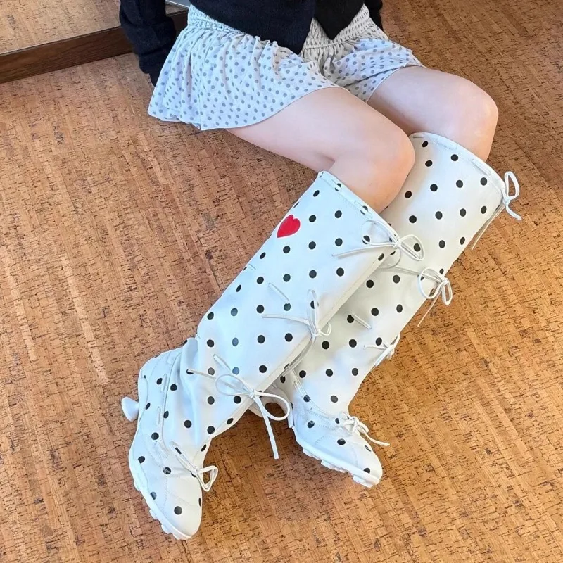 Strap Ballet Ankle Boots for Women, 2026 Autumn-winter Fashion, High Heel, Polka Dot, Long Boots image 4