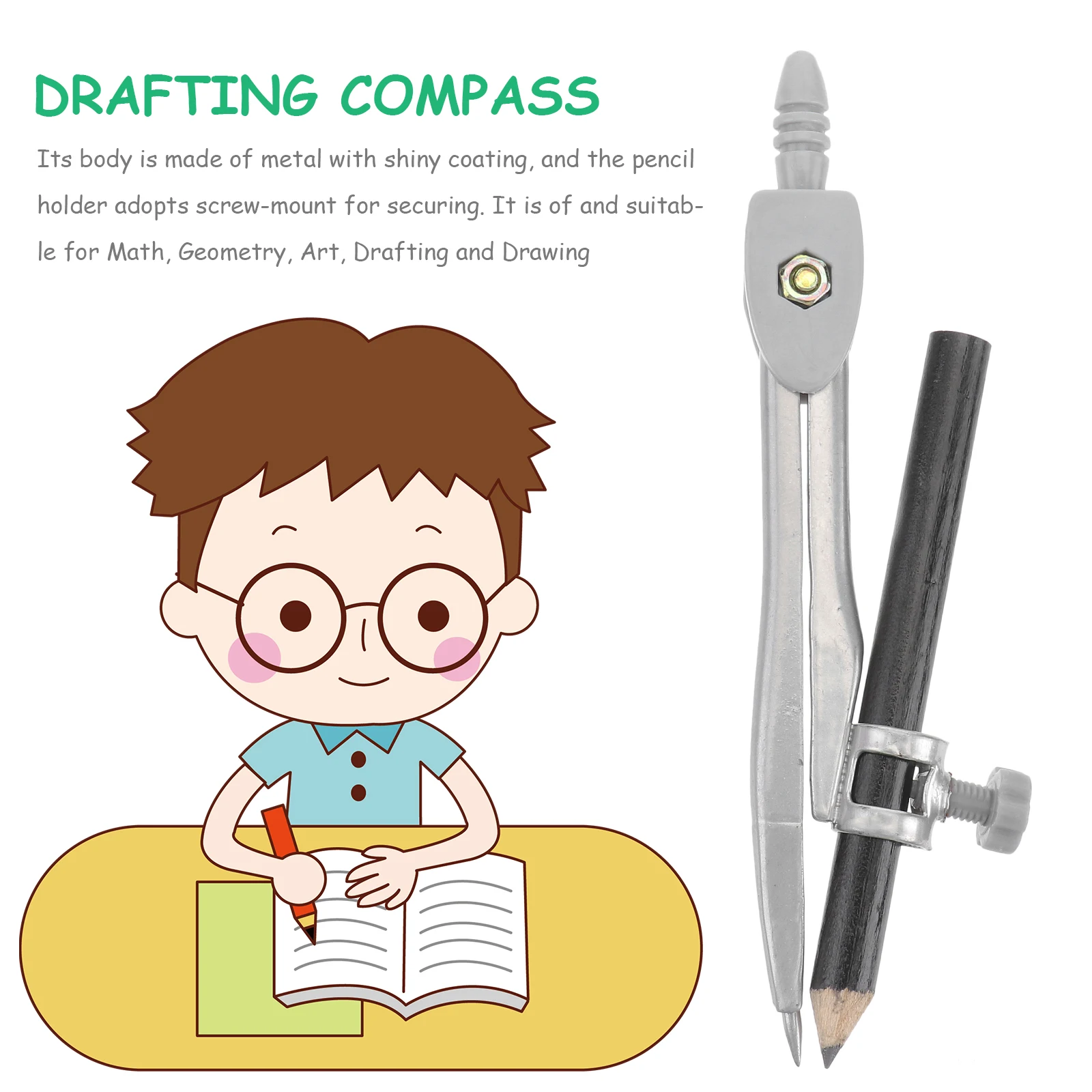 Simple Pratical Metal compasses Pro Math Geometry Precision Compass with Pencil Holder Circle Drawing school Office Stationeries