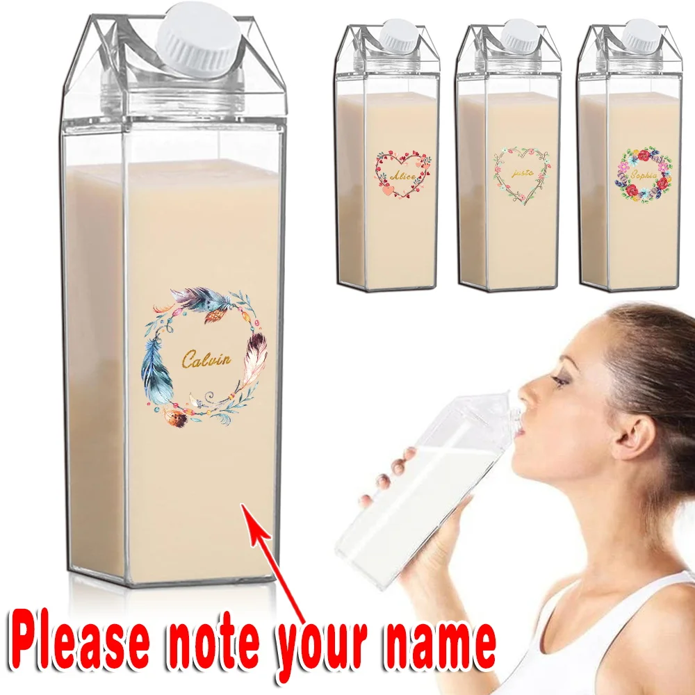 Customized Name 1000ml Clear Milk Bottle Drinking Jug Reusable Portable Leak Proof Juice Tea Cup Lightweight Storage for Sports