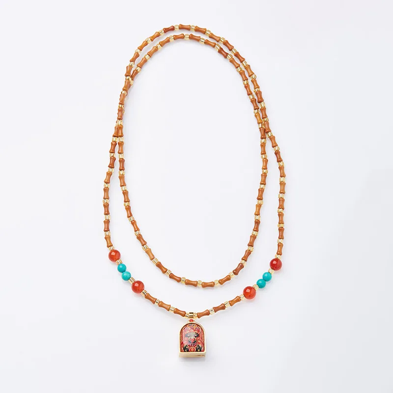Tibetan Style Zhajilamu Zodiac Guardian Buddha Necklace Thangka Gau Box Chinese Olive Pit Bamboo Joint Pendant Jewelry