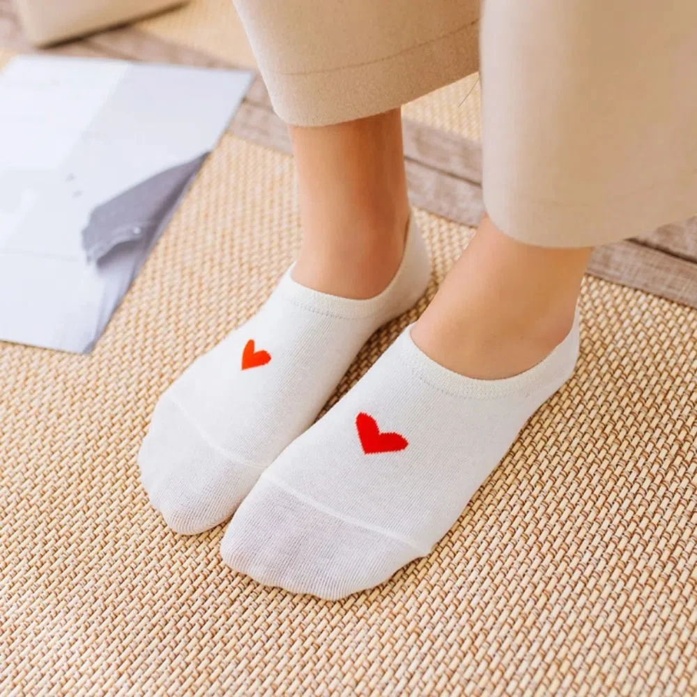 

5Pairs Sweat Absorption Love Heart Boat Socks Sweet Anti Slip Short Tube Socks Female Hosiery Low Cut Invisible Socks Daily