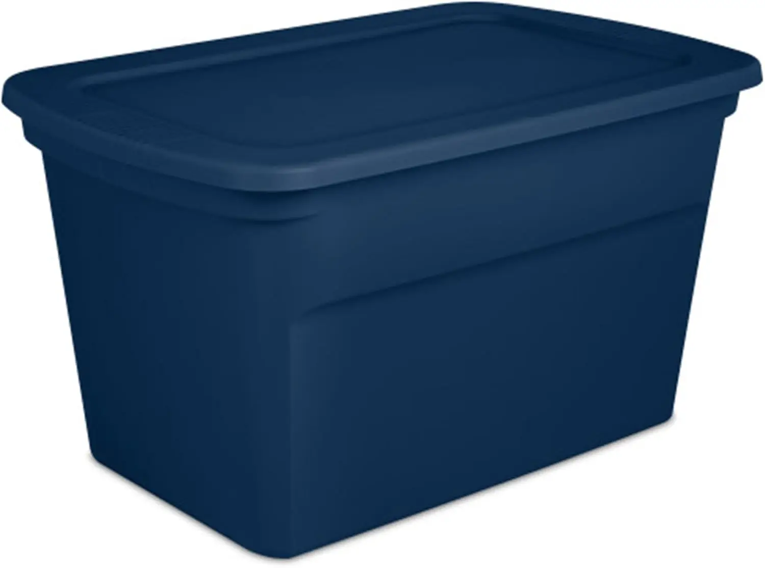 Lidded Stackable 30 Gallon Storage Tote Container w/Handles & Indented Lid for Space Saving Household Storage, Marine Blue