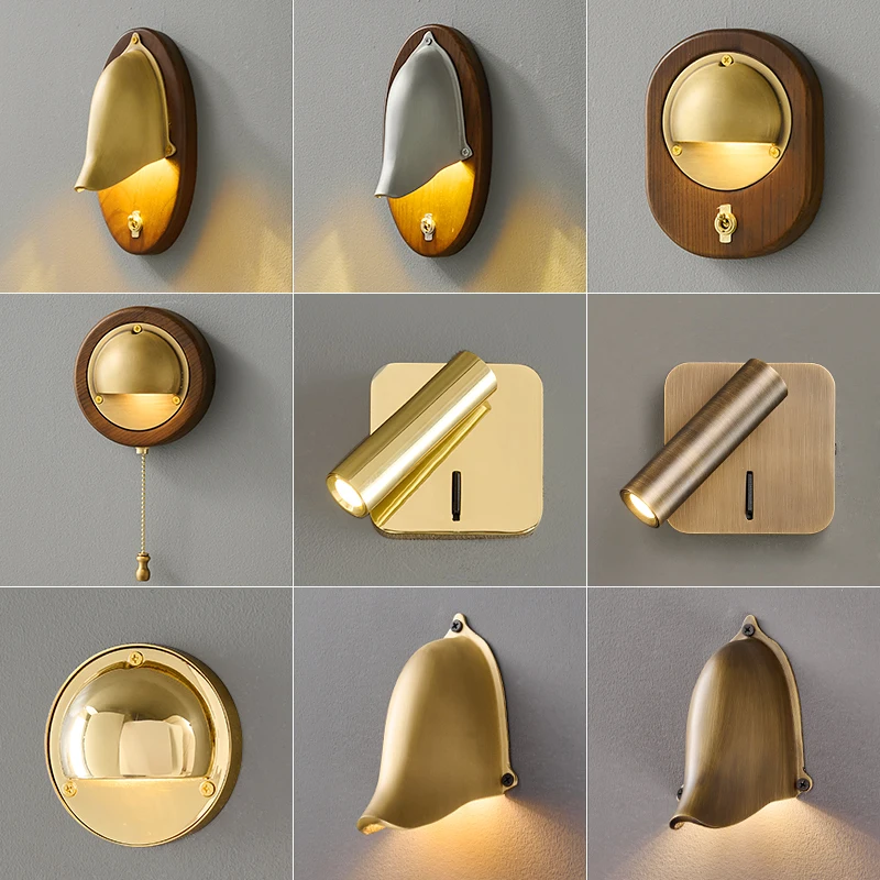 

Brass bedroom bedside wall lamp reading eye protection spotlight with its own switch retro rotating 2025 new medieval wall lamp
