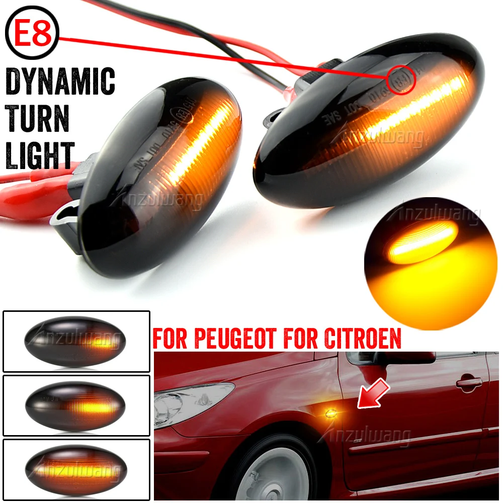 2pcs Led Dynamic Turn Signal Side Marker Light Sequential Blinker Lamp For Peugeot 307 206 407 107 607 1007 Partner Expert