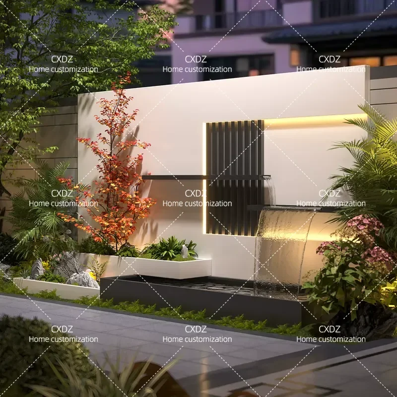Stainless Steel Water Curtain Wall Outdoor Waterfall Flow Screen Waterscape Landscape Partition Background Customization
