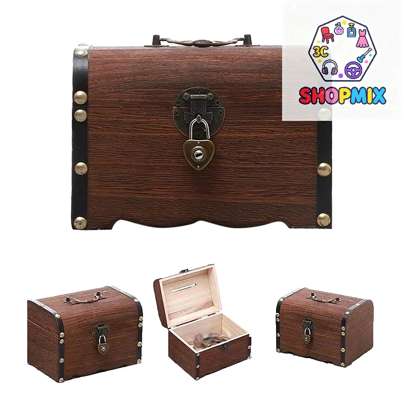 Treasure Chest With Lock Vintage Treasure Storage Box Piggy Bank Organizer Saving Box Case With Lock For Home Retro Decoration