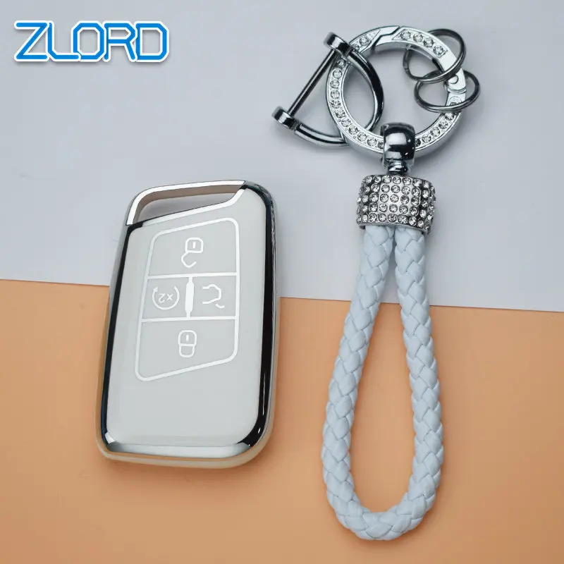 Silver TPU Smart Shell Fob Holder Keychain For Volkswagen VW 2018 Atlas Tiguan Golf 7 Magotan Remote Key Case Cover Protector