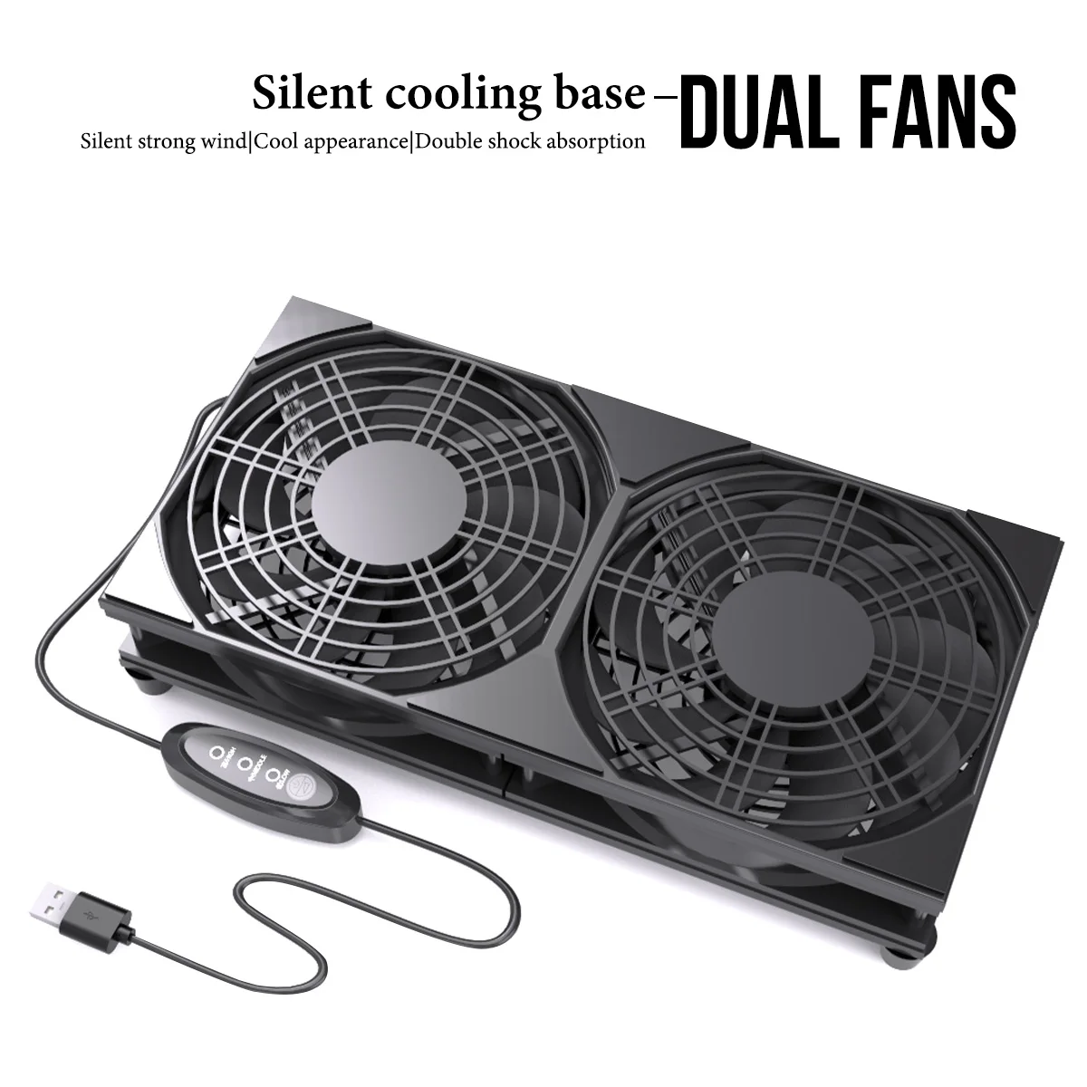 

3-speed adjustable USB dual fans. Suitable for various devices. Dual fan cooling bracket. USB interface is plug-and-play. High-e