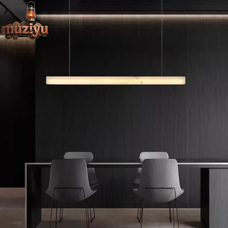 Muziyu-candelabro rectangular largo de mármol Natural Simple, iluminación LED de Alabastro para comedor, sala de estar, Penda de cobre