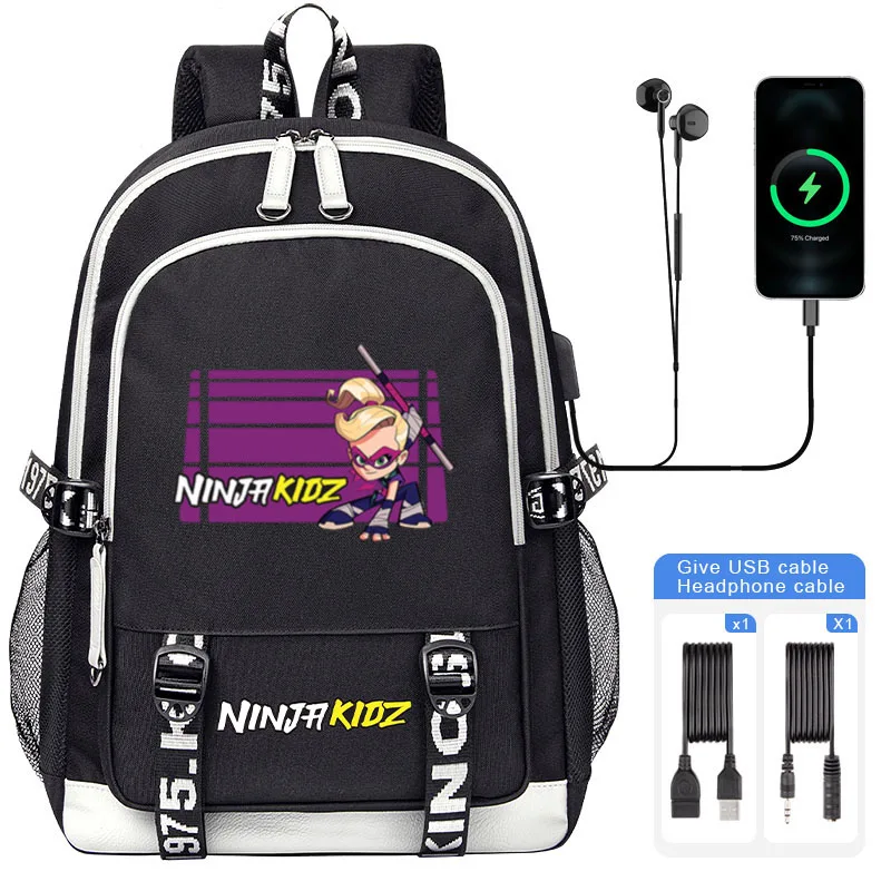 Ninja Kidz Cartoon Print Boy Girl School Bags For Kids Student Backpack Teenager USB Charging Laptop Book Bag Mochila