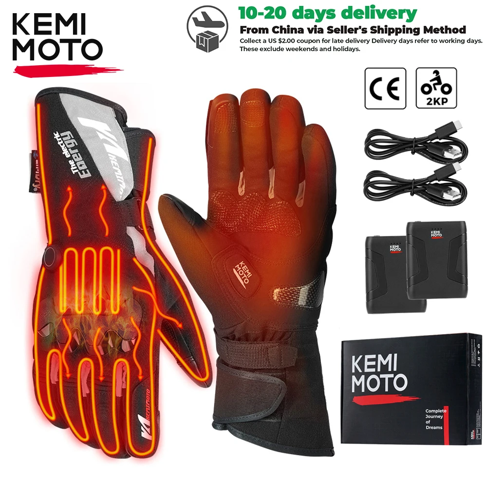 

KEMIMOTO Heated Gloves Motorcycle Winter Moto Heated Gloves Warm Waterproof Rechargeable Heating Thermal Gloves For Snowmobile