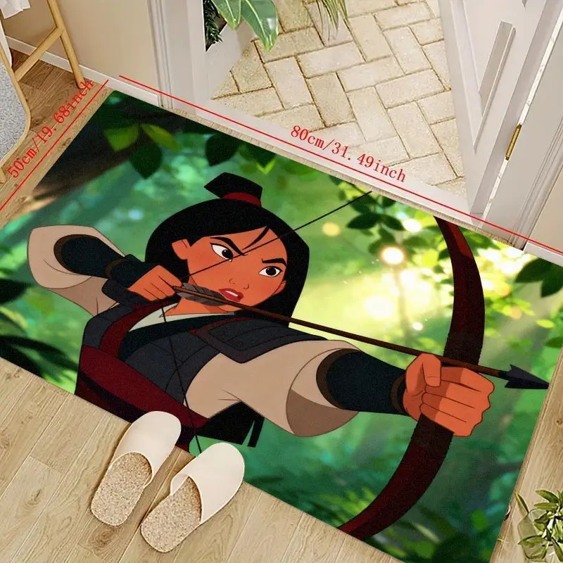 

1 шт. напольный коврик для стрельбы из лука принцессы Мулан-воина 50x80 см/19,68x31,49 дюйма, нескользящий мягкий моющийся коврик с рисунком аниме, Disney Insp
