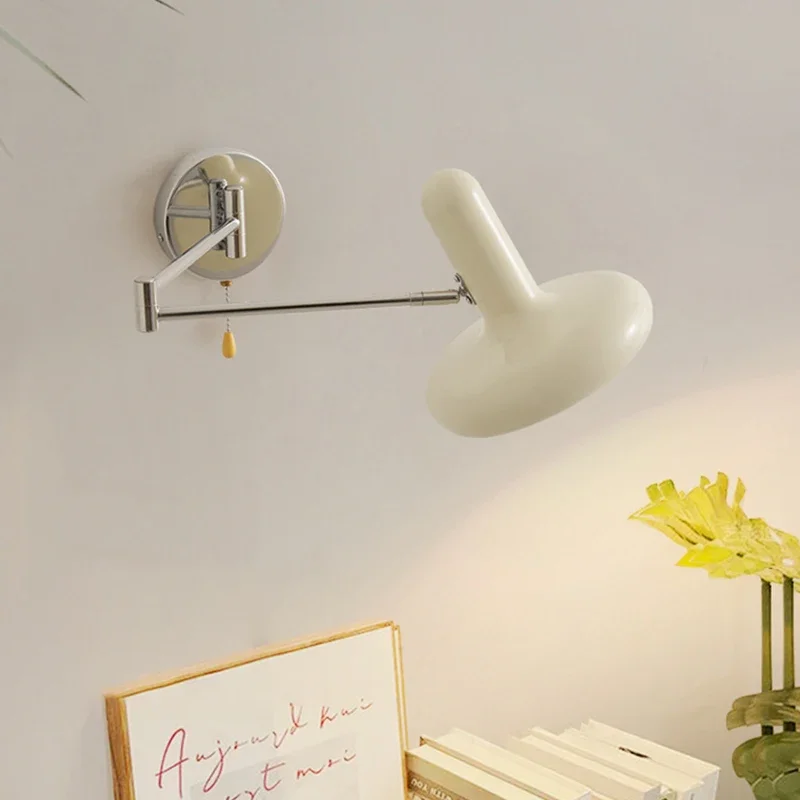 Nordic minimalist retro rocker arm movable bedside wall lamp, study retractable folding reading lamp