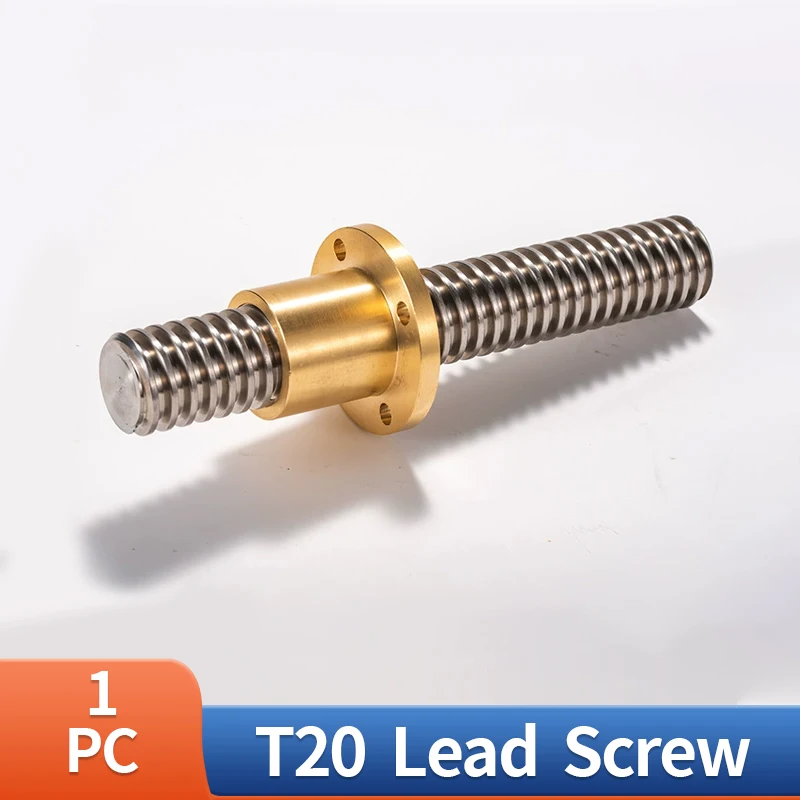 T20 Lead Screw T20 Trapezoidal Rod Screw with Brass Nut Pitch 4mm Lead 4mm/8mm Stainless Steel 100MM-1000MM 3D Printer CNC Parts