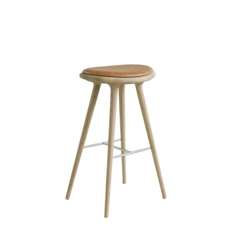 

White oak home bar stool, solid wood high stool, leather ash wood bar
