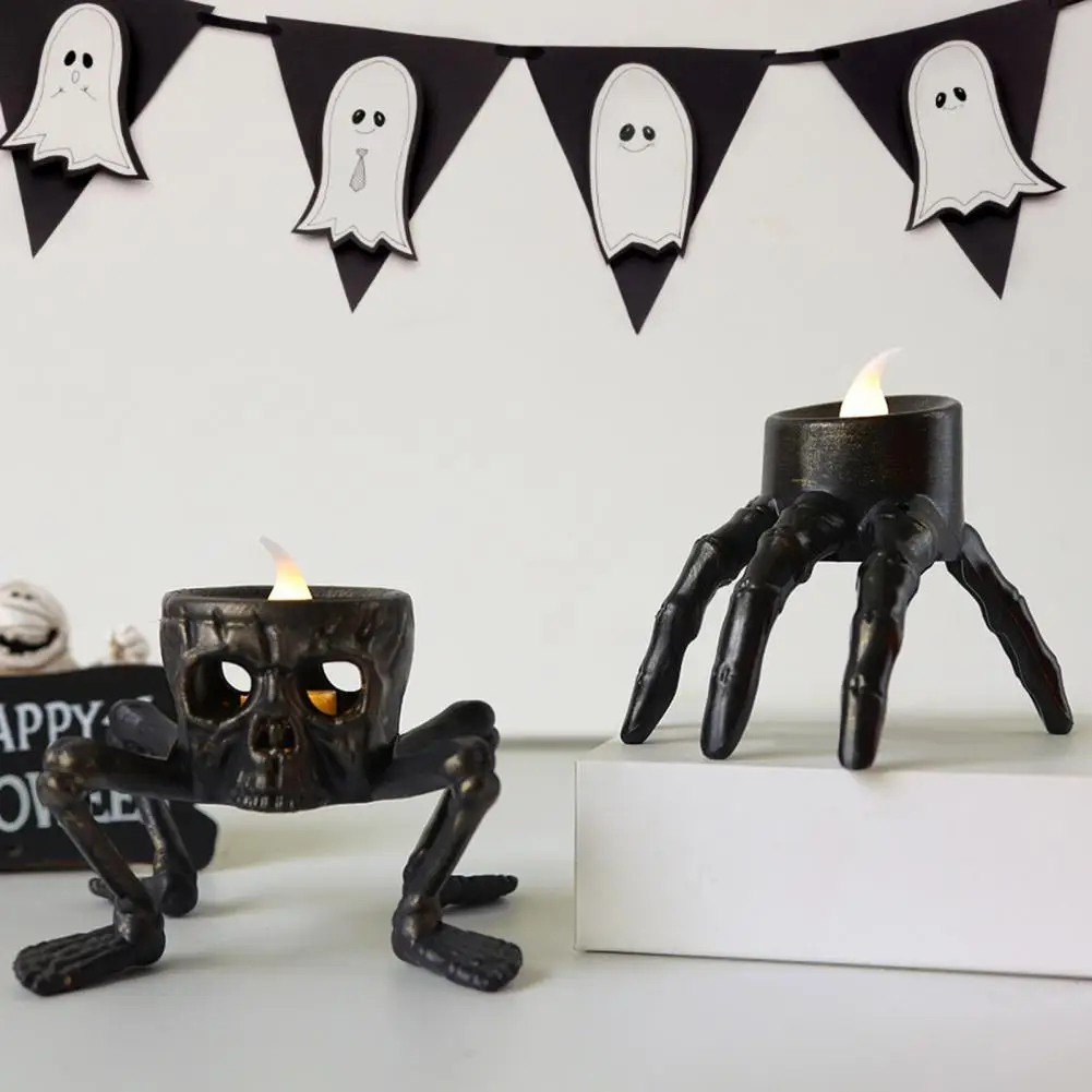 Halloween Prop Decoration Spooky Halloween Candle Holder Lights for Haunted House Party Decor Skeleton Hand Tea Light for Dining