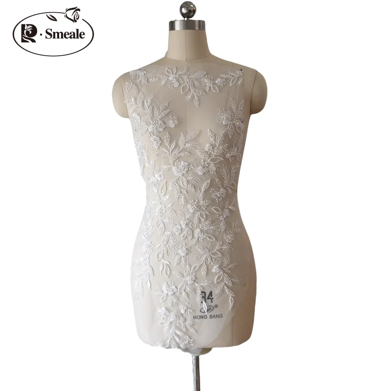 Perlenbesetzte Pailletten-Stickerei Blumen.3D Hochzeitskleid-Applikation DIY Braut-Kopfschmuck Spitzenkragen Spitzenstoff-Aufnäher – Detail 6