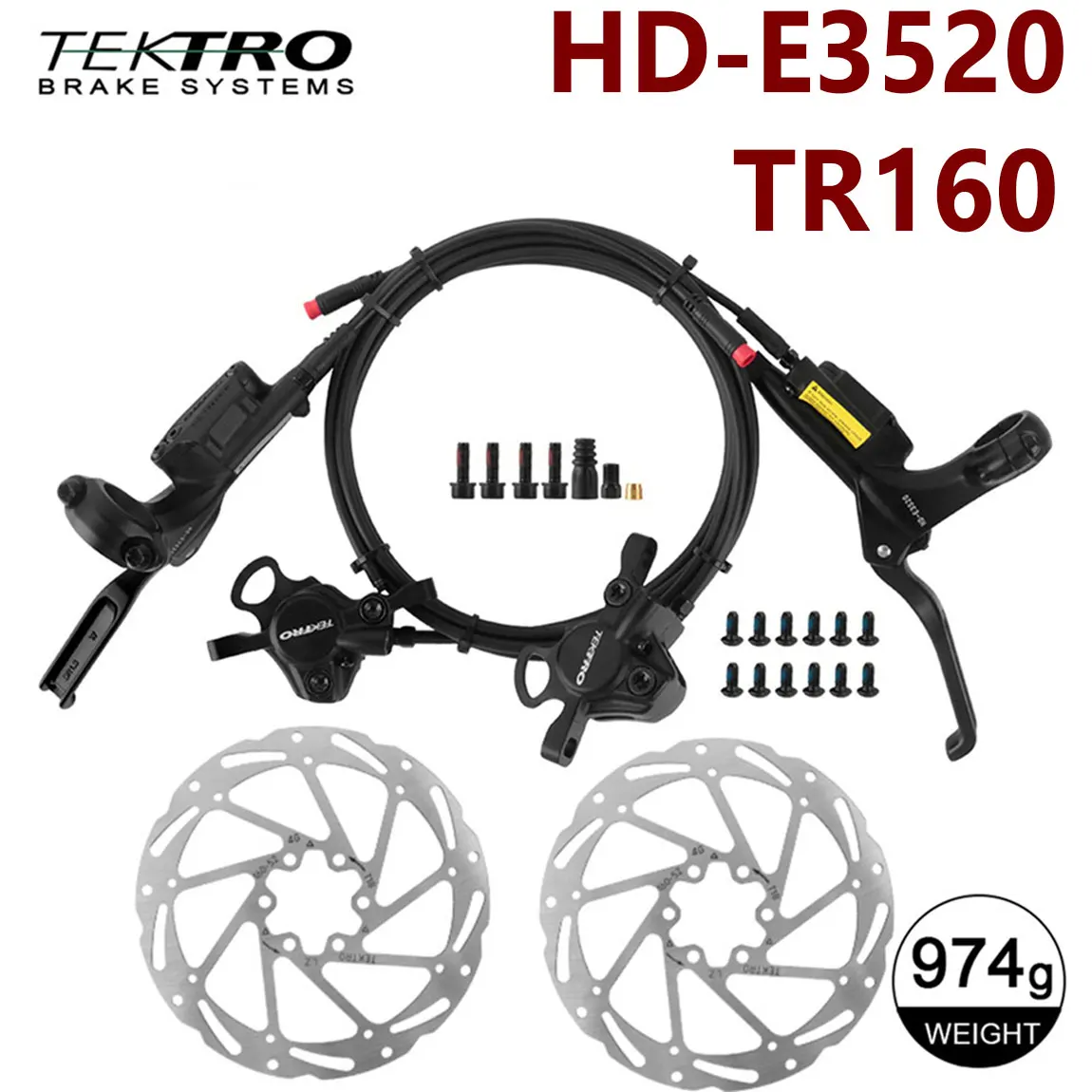 Tektro eBike Hydraulische Schijfrem HD-E350 E3520 2 Pins Mannelijke Elektrische Fiets Schijfrem 160mm 180mm 203mm Rotor MTB Rem Onderdelen
