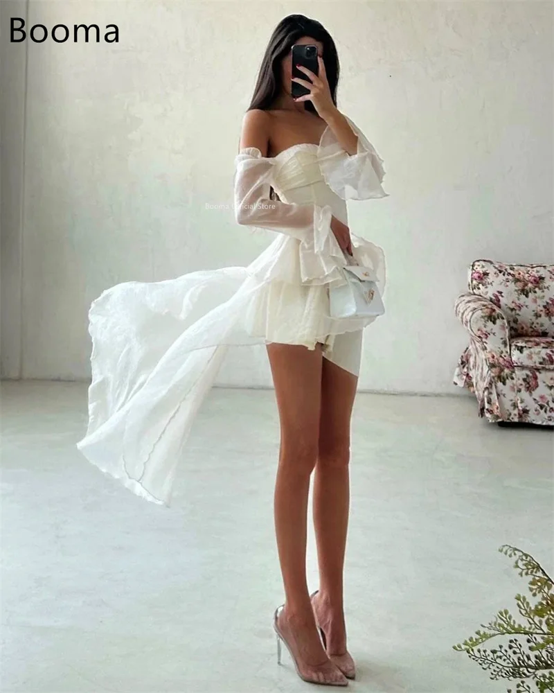 Booma linha a vestidos de noite curtos vestidos formais para mulheres plissado fora do ombro elegante vestidos de baile feitos sob encomenda 2025