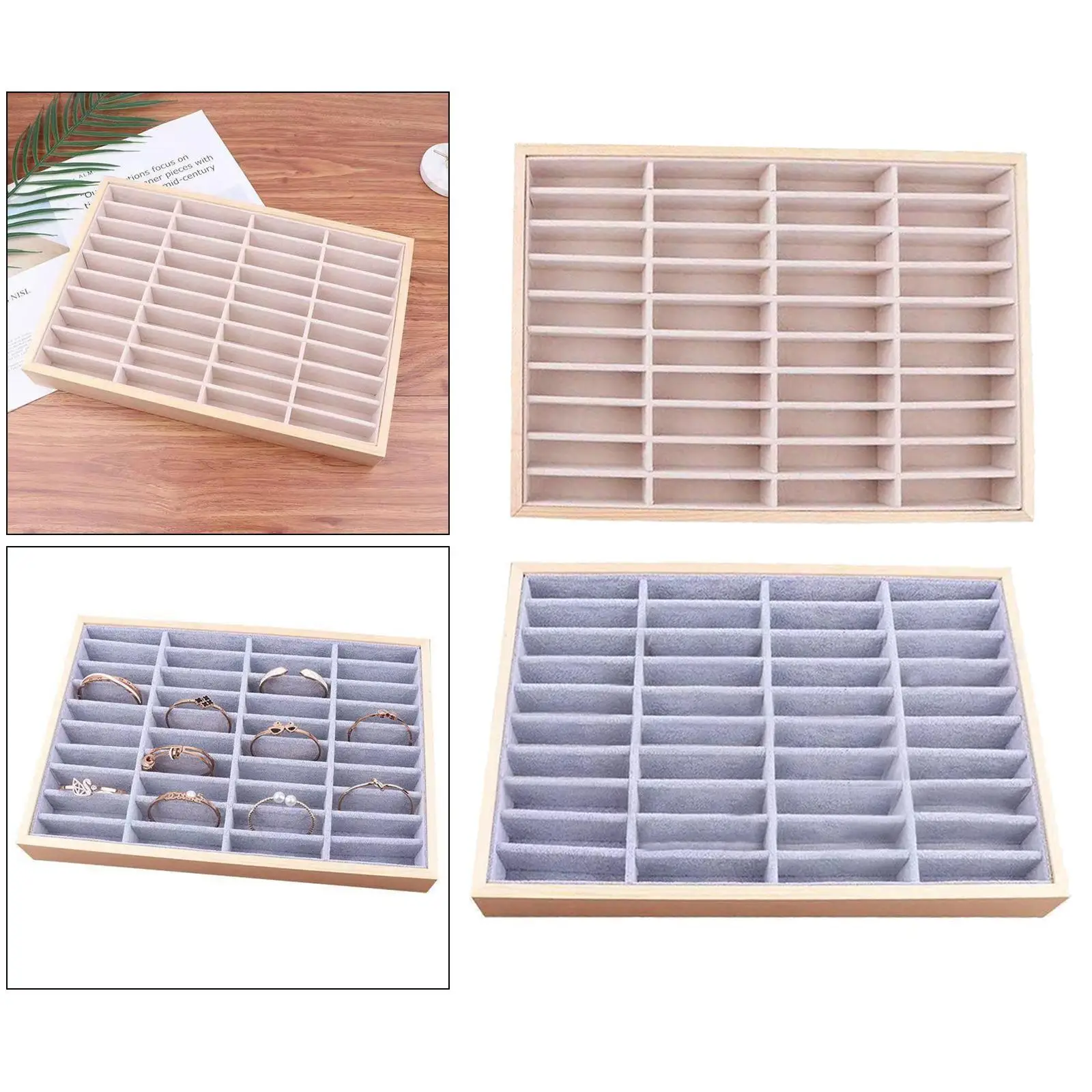 

Bamboo Velvet Jewelry Tray Stackable Storage Organizer Box Showcase for Jewelry Counter Display and Gift