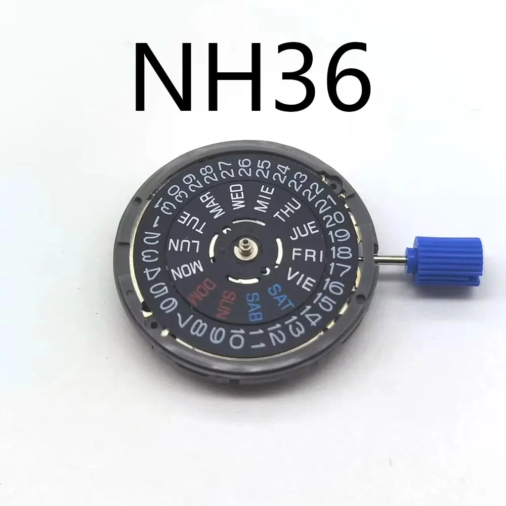 Brand New  NH36 Black Date Week Automatic 3 Oclock Crown 3.8 O'clock Crown Watch Movement Mechanical Replacement Parts