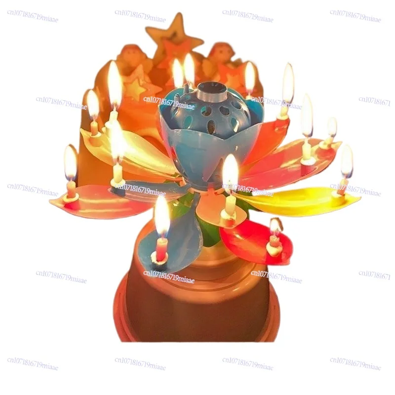 

Retro lotus candle, birthday decoration, rotating band music, lotus lamp