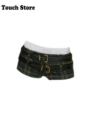 Fall Winter Women Y2k Gyaru Woolen Patchwork Shorts Low Waist Shoujo 2000s Kpop Japanese Harajuku Cyber Punk Hot Pants Design
