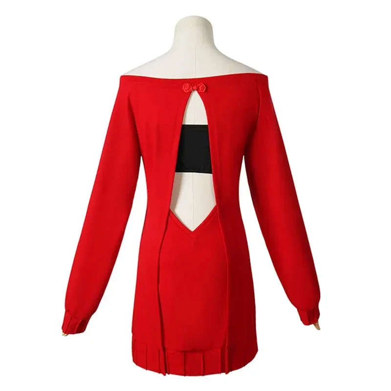 CosplayAnime Spy Family Yor Forger Disfraz de cosplay Fiesta de Halloween Vestido de punto rojo 648NW5WS para mujer Incluye pendientes Negro C
