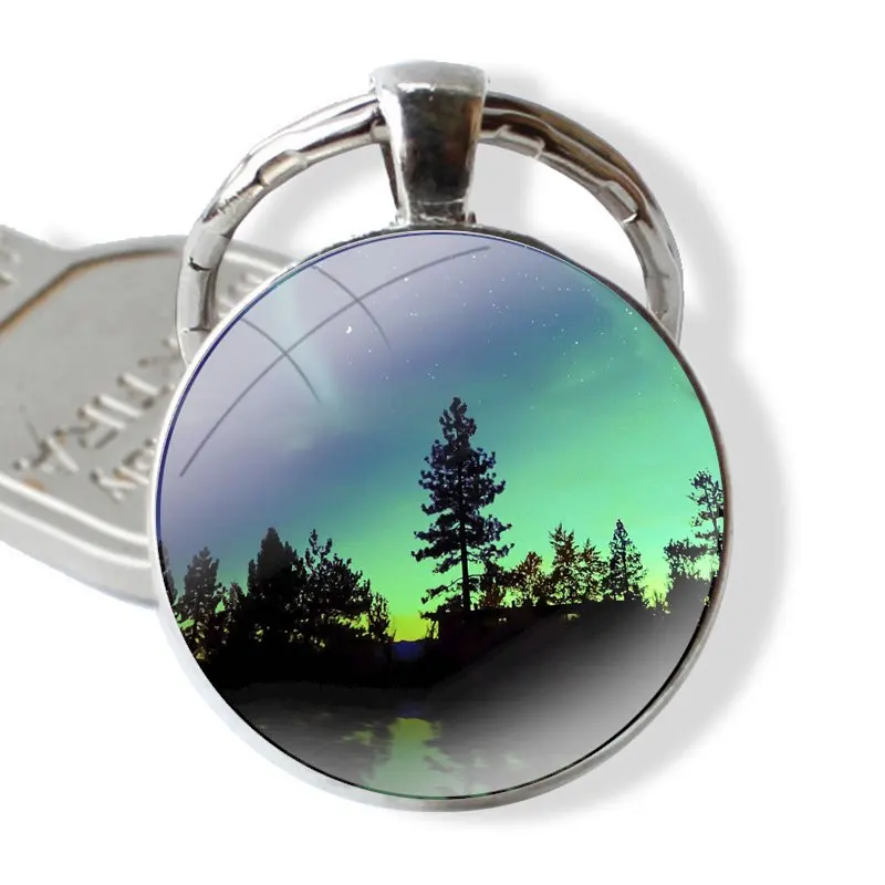 Northern Lights Keychain Handmade Glass Cabochon Key Ring Holder Pendant Key Chains