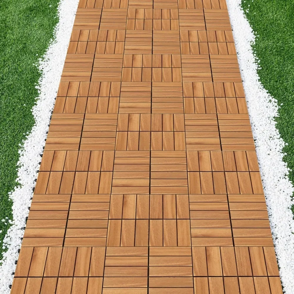 

108 Pieces of Acacia Wood Garden Floor, Anti Slip Surface Interlocking Deck Tiles, Easy To Buckle Waterproof, Garden Floor