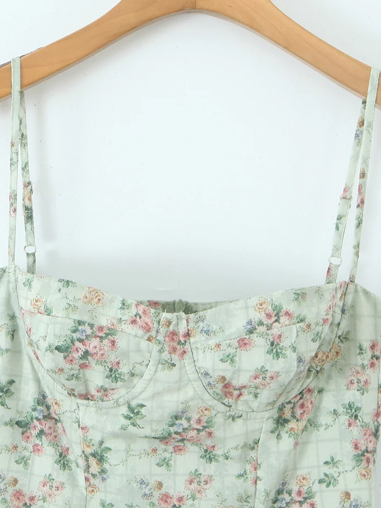 スリムフィットスチールリングウエストバンド花柄プリントスクエアネックストラップドレスレディースホリデースタイルミディ丈ドレスハイウエストサマー