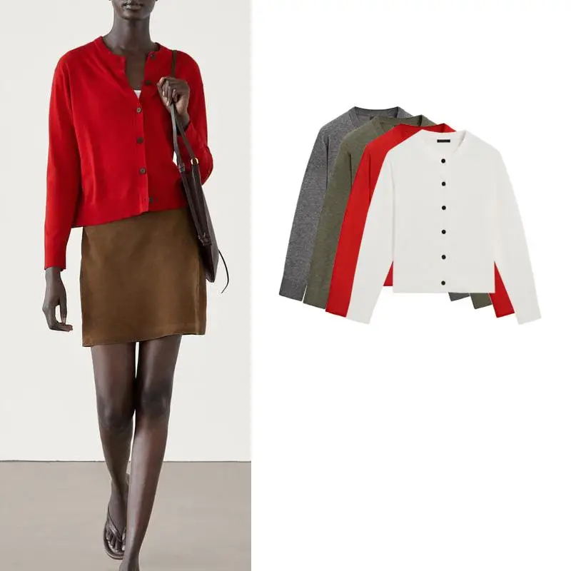 

Новая весенняя повседневная вязаная кофта с круглым вырезом и открытым передом, короткая верхняя одежда из полиэстера, стандартный крой