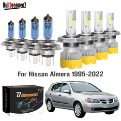 4 Pieces Headlight High Beam + Low Beam For Nissan Almera N15 N16 V10 B10 1995-2022 Car Front LED Halogen Headlamp Bulb Styling