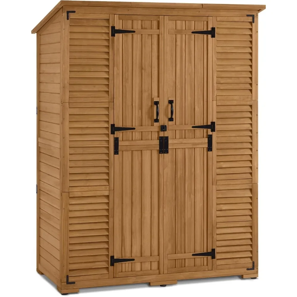 

Large Outdoor Storage Shed with 6 Shelves, Outdoor Wooden Storage Cabinets, Double Locked Doors, and Waterproof Asphalt Roof