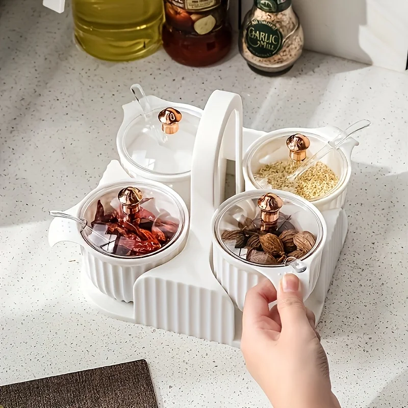 

Креативный набор кухонных банок для приправ с 4 сетками и ручкой, прозрачная крышка, коробка для приправ, инструменты для приправ, кухонные аксессуары