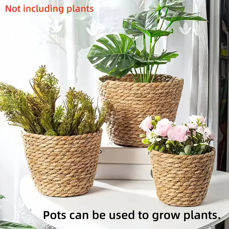 3pcs Round Woven Rope Plant Pots, Decorative Pots for Imitation and Fake Greenery,Gardening Planting,Garden Plant Decorative