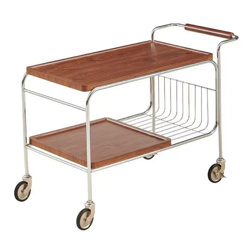 Mobile side table with wheeled trolley creative small coffee table cream wind bedside table household medieval solid wood