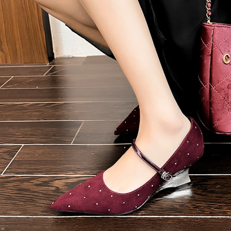 

New Women's Bling Pumps High Heels Party Dress Shoes Square Toe Mary Janes Shoes Black Red Glitter Zapatos Mujer Autumn