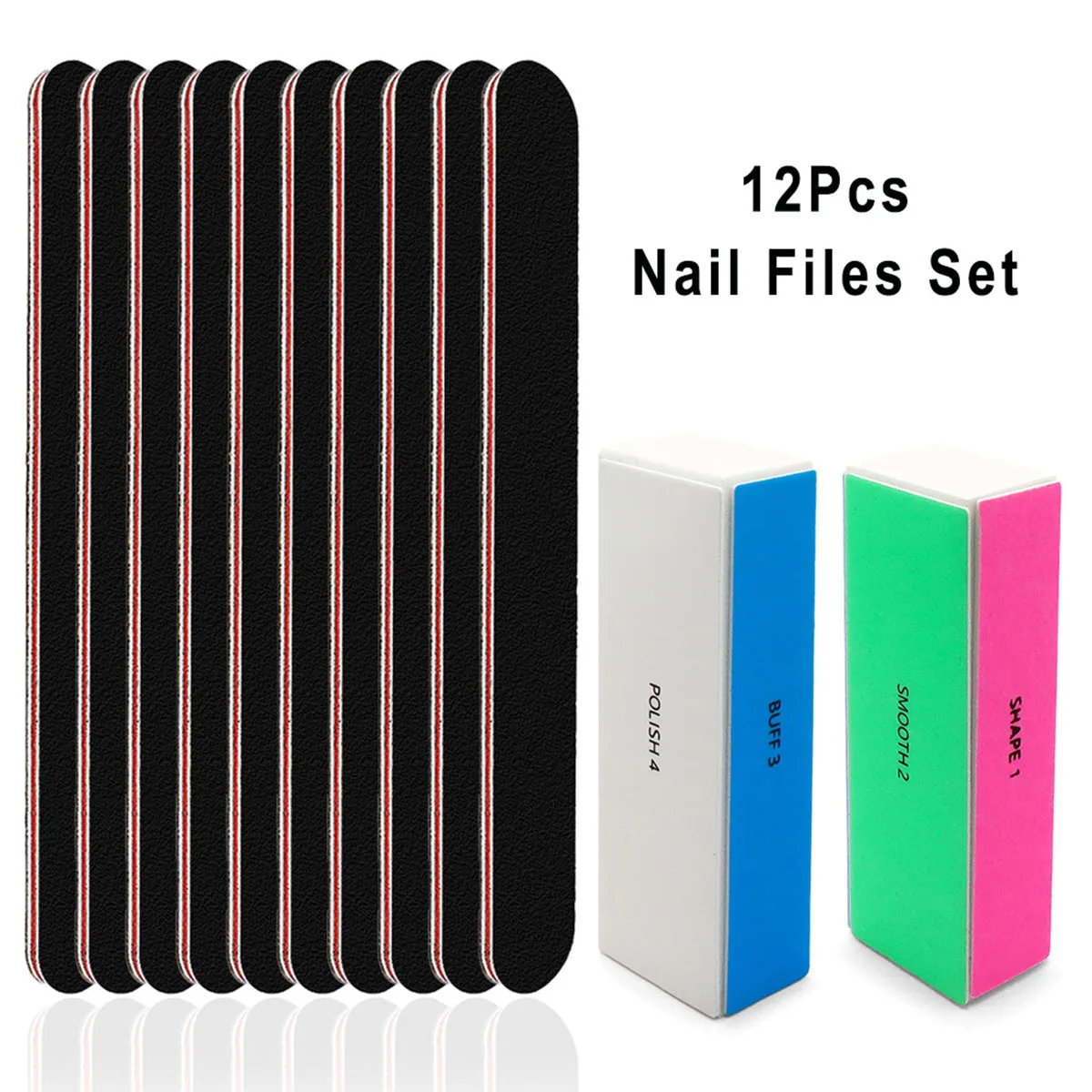12Pcs/Set Nail Buffer Block 4 Way Colorful Buffing Block Shine Polisher Nail Buffing File Manicure Sanding