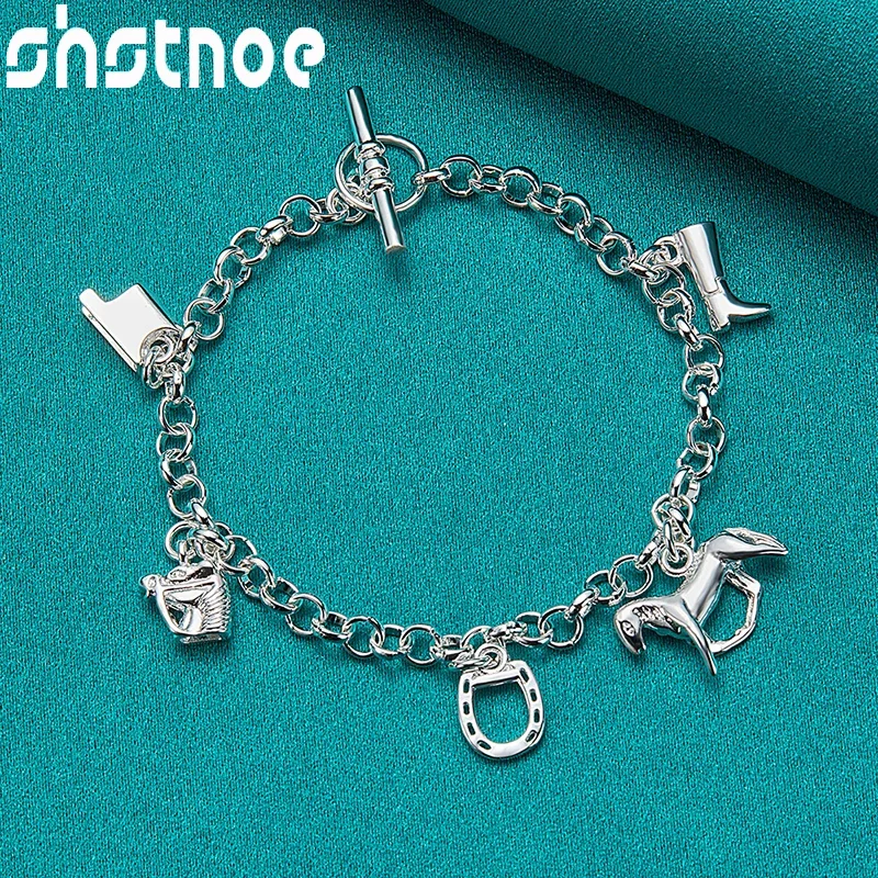 SHSTONE 925 Sterling Silver Round Tag Chain Bracelets For Women Fashion Charm Jewelry Wedding Party Birthday Luxury Accessories