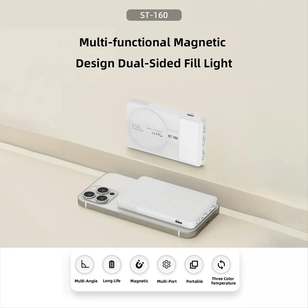10W 3000mAh Battery Mini Photography Live Double Sided Magnetic Fill Light 160pcs High Brightness LED Beads