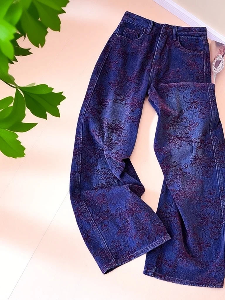 

Spring High Waist Loose Straight Leg Embroidered Denim Pants Women's Casual Wide Leg Trousers Faionable Slimming Effect