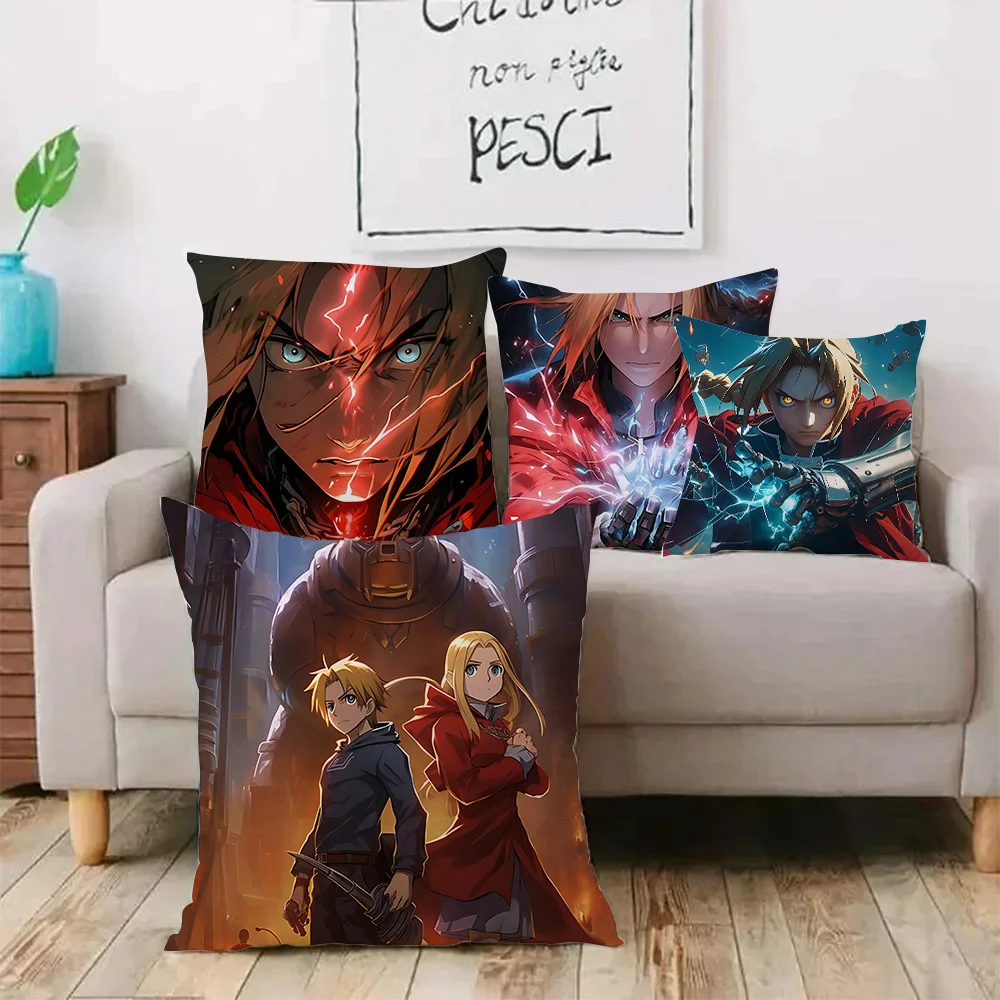 

Classic Anime Pillow Covers Cartoon Fullmetal Alchemist Sofa Decorative Home Double-sided Printing Short Plush Cushion Cover