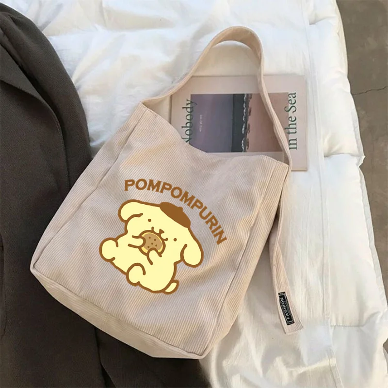 Sanrioes Melody Pom Pom Purin Kuromi Women\'s Shoulder Bag 2024 Large Capacity Cute Shopping Handbag Fashion Trend Shopping Bags