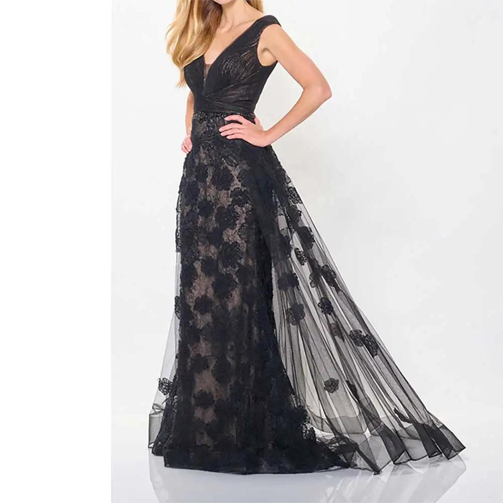 

Elegant Evening Dress V-Neck Sleeveless Lace Applique Prom Party Dress A-Line Floral Pleated Backless Cocktail Party Dresses