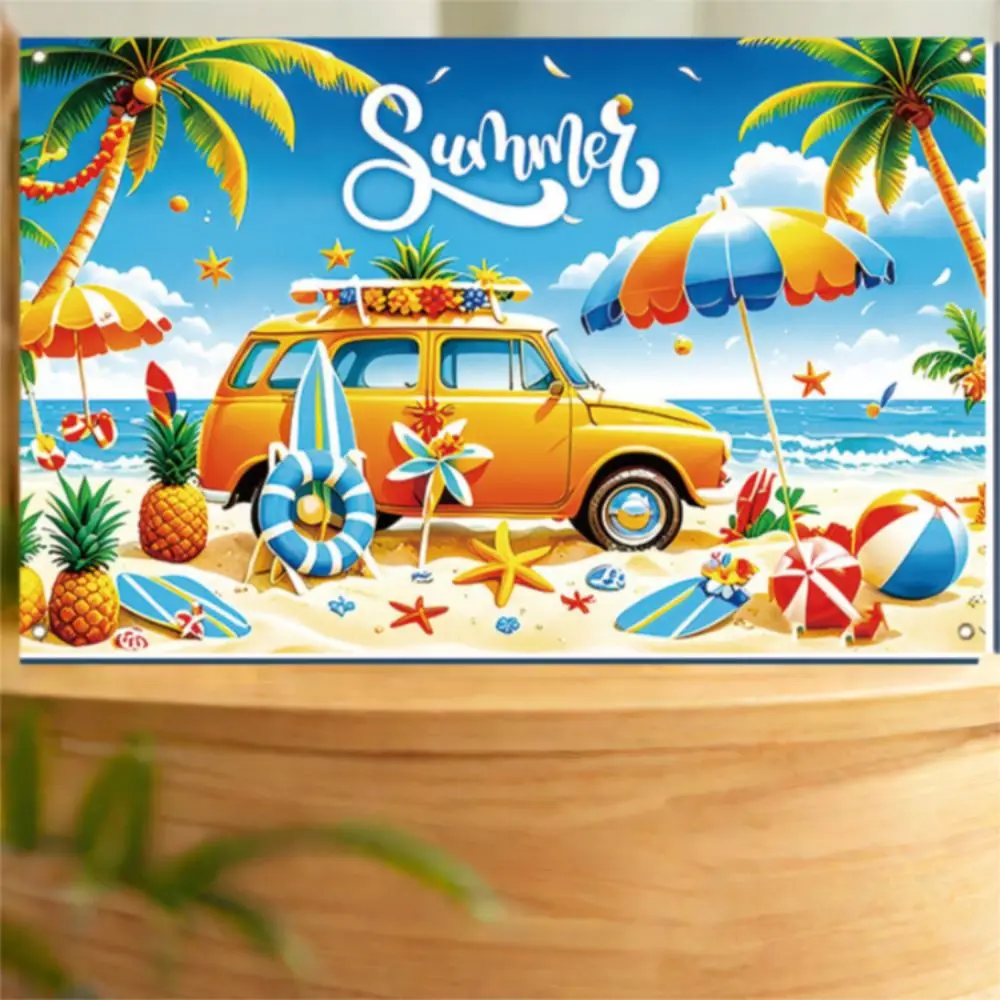 Tropical Theme Summer Beach Backdrop Colorful Print Portable Hawaiian Photography Background Flower Parasol Ball Design