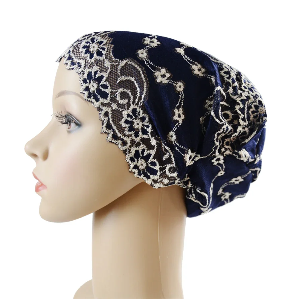 Flower Lace Women Hat Muslim Hijab Turban Islamic Arab Beanies Chemo Hat Headwear Ramadan Inner Cap Underscarf Headwrap Covers